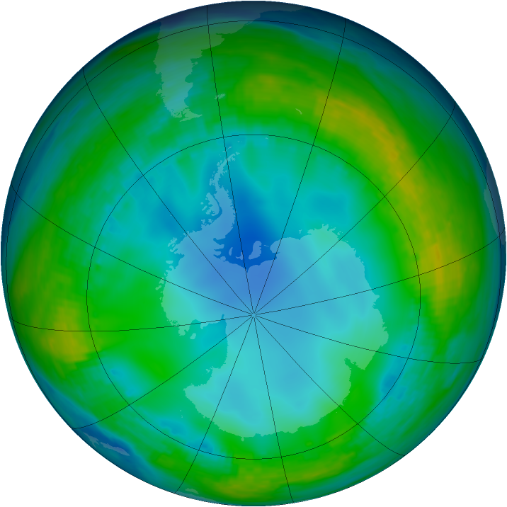 Antarctic ozone map for 03 June 1992